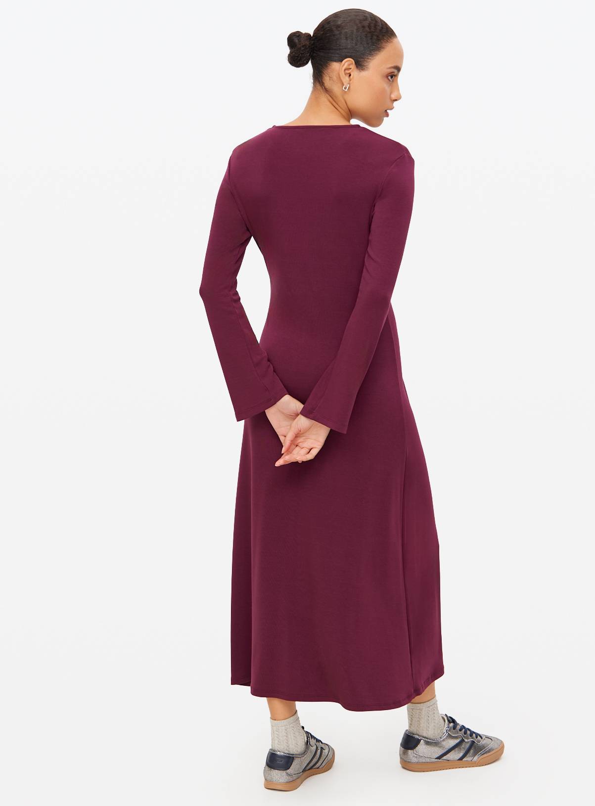 Dark Red Stitch Detail Long Sleeve Midaxi Dress 12 - Image 4